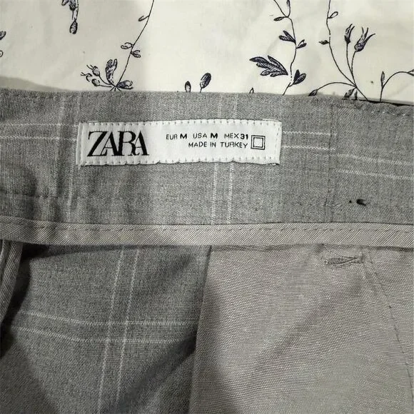 ZARA men'sGray Plaid Slim Fit Dress Pants Size M Business - joarbit.com